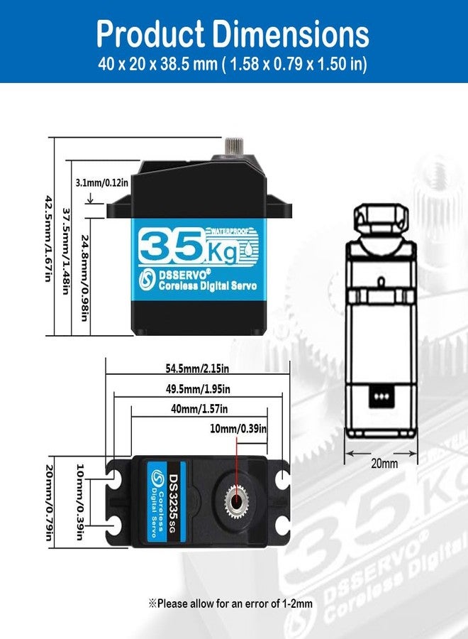 Stemedu High Torque 35KG RC Steering Servo DS3235SG 7.4V Waterproof Coreless Motor Digital Servo Stainless Steel Metal Gear Servo for 1/8 1/10 1/12 RC Car/Boat (Pack of 2, 270 Degree) - Image 5